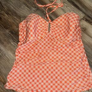 Orange and White Halter Swim Top